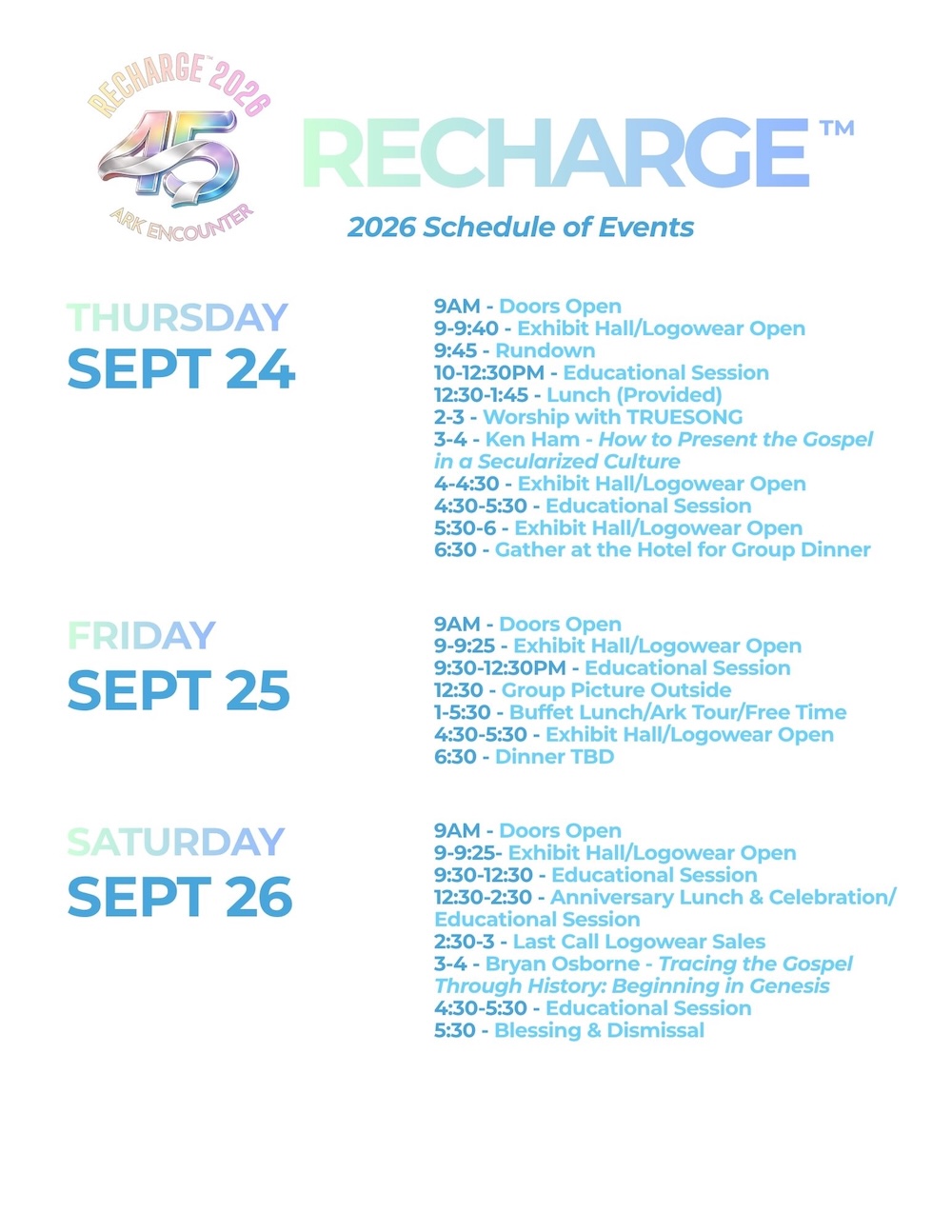 Schedule for Convention 2026